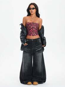 Women's Halloween Leopard Print Sequin Fashion Tube Top - Hot Pink - View 3