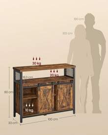VASAGLE Aparador, Armario de Cocina, Armario de Almacenamiento, con 2 Puertas Correderas, Estantes Ajustables, para Salón, 33 x 100 x 80 cm, Marrón Rústico y Negro Tinta LSC092B01V1 - Marrón - Ver 6