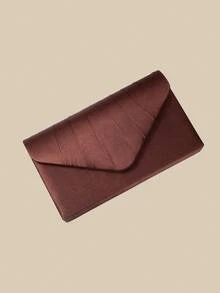 1pc Evening Clutch Bag, High-End Satin Fabric Envelope Style, With Flap Design, Suitable For Holidays, Vacation Season, Summer, Beach, Business Commute And Other Occasions, Multi-Functional Crossbody Bag, Casual Minimalist, Beach, Party, Vacation Essential - Coffee Brown - View 8