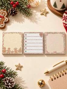 3 Packs, Brown Christmas Gingerbread Man Shaped Square Sticky Notes, Self-Adhesive Memo Pads, Suitable For Student Learning, Office Decoration, Christmas Gift, And DIY Crafts. - Multicolor - View 4