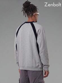 Áo nỉ nam ZenBolt mùa đông tay raglan, cổ đứng khóa kéo 1/4, áo chui đầu trơn phong cách thường ngày, áo thể thao tập luyện dạo phố - Màu Xám nhạt - Xem 5