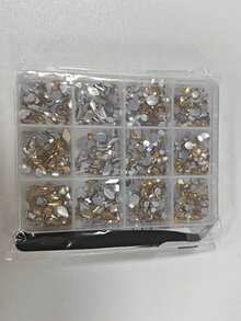24pcs Champagne Rhinestone Nail Art Decoration Set, Flat Back Irregular Rhinestones For Nail Decoration - Champagne - View 7