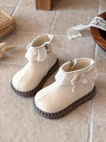 1 Pair Girls' New Lace Decor Comfortable Versatile Sweet Cute Non-Slip Short Boots - Beige - View 1