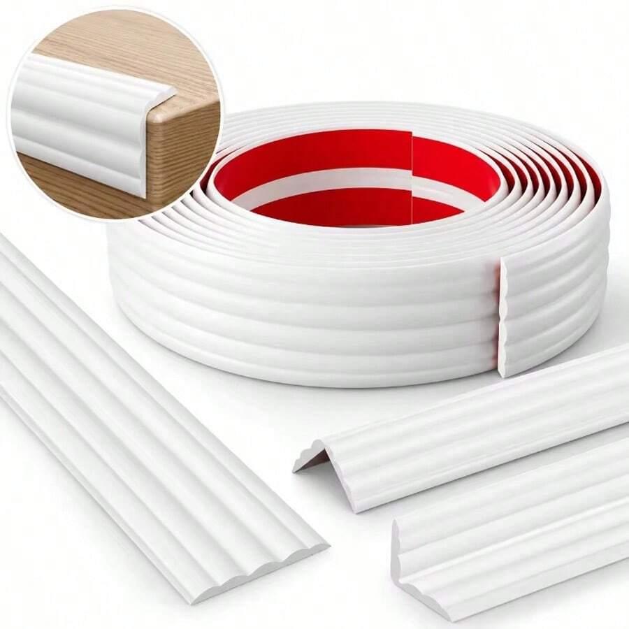 自黏式 PVC 護角條，適用於家具角落的柔性邊緣防撞墊，適合用於餐桌、衣櫃、層架、牆面與檯面，居家裝飾