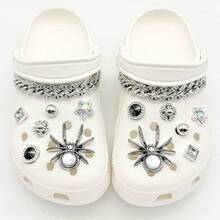 14PCS Silver Black Shoe Charms For Clogs, Spider Star Flower Rhinestone Chain Shoe Decorations, ABS Bling DIY Shoe Accessories For Women Girls - Grey - View 6