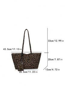 low tea 1pc Square Leopard Print Canvas Shoulder Bag, Suitable For Commuting, Shopping, Etc. (With Small Pouch) - Brown - View 3