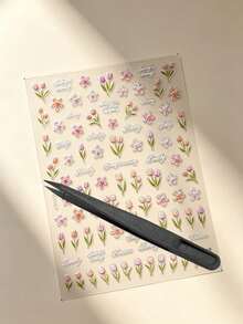 1 Set Tulip Flower & Rabbit Star Decor Stickers, Embossed Floral And Silver Metal Outline Transparent PET Decals, Spring Aesthetic Small Pattern Stickers For Phone, Camera, Water Bottle, Notebook, Headphones DIY Craft Accessories - Embossed Tulip - View 7