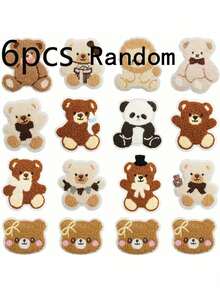 6pcs Cartoon Cute Bear Embroidered Patch Applique Decor Apple Bear Computer Embroidery Label Scarf Brown Bear Patch Suitable For Clothes, Hats, Bags, Jeans, Shirts, ZLY Decorative Patch - Multicolor - View 13