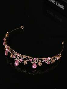 1 Women's Fashion Princess Three-Dimensional Crown Sweet Light Luxury Rhinestone Birthday Hair Accessory Headband - Pink - View 5