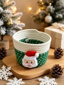 Christmas Handmade Woven Rope Storage Basket, Holiday Bow Decor Desktop Organizer, Home Decor Gift Basket - Multicolor - View 8