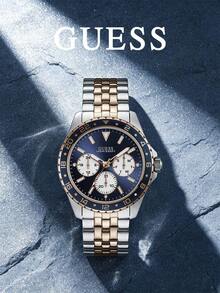 GUESS W1107G3 Odyssey Series Men's Watch Blue Panda Dial Multifunction Chronograph Gold Steel Band Quartz Watch - Watch - View 1