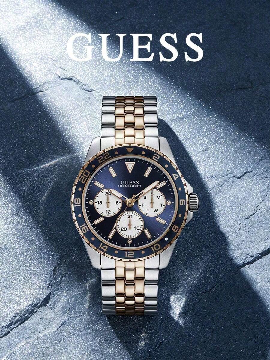 GUESS W1107G3 Odyssey Series Men's Watch Blue Panda Dial Multifunction Chronograph Gold Steel Band Quartz Watch - Watch - View 1