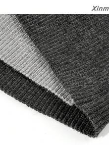 Autumn Contrast Color Lapel 2 In 1 Knit Cardigan, Design-Focused Short Length, Elegant Inner Layer Or Outerwear For Travel, Casual And Vacation - Dark Grey - View 5