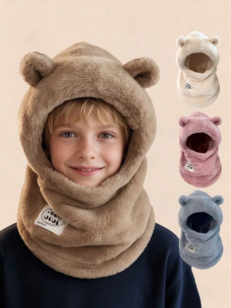 Cute Bear Thickened Outdoor Scarf Face Mask Integrated Ear Protection Hat Cycling Lei Feng Hat - Multicolor - View 1