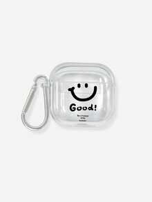1個極簡笑臉搭配「Good」勵志標語印花透明防摔藍牙耳機保護殼，Ins極簡風附金屬防丟耳機殼掛鉤，時尚耳機配件，適用於耳機殼，快速出貨 #SmileFaceCase #InsAesthetic #MinimalistCase #PositiveQuote #EarbudCase #CuteEarphoneCase #SimpleDesign #GoodSloganCase #AestheticAccessories - 彩色 - 查看 17