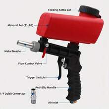 Pneumatic Sandblasting Gun, Portable Handheld Sand Blaster Gun With Replacement Accessories, Rust Removal Sand Blasting Tool For Metal Surface Polishing, Car & Home Renovation - Red - View 8