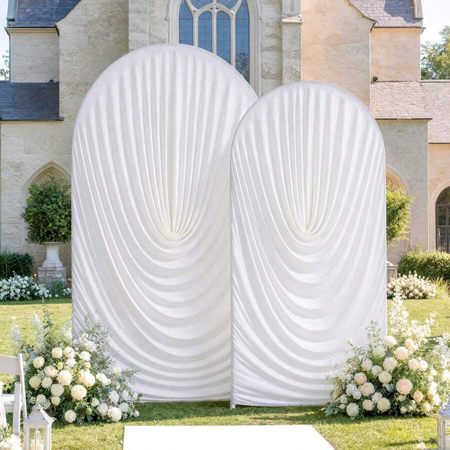 New Water Ripple Pleated Elastic Arch Backdrop Cover, Double-Sided Stretchable Fabric, Arch Background Frame Cover For Wedding, Birthday, Baby Shower, Photo Backdrop Party Decoration, Craft Fabric, Party Photo Arch Decor (Frame Not Included)