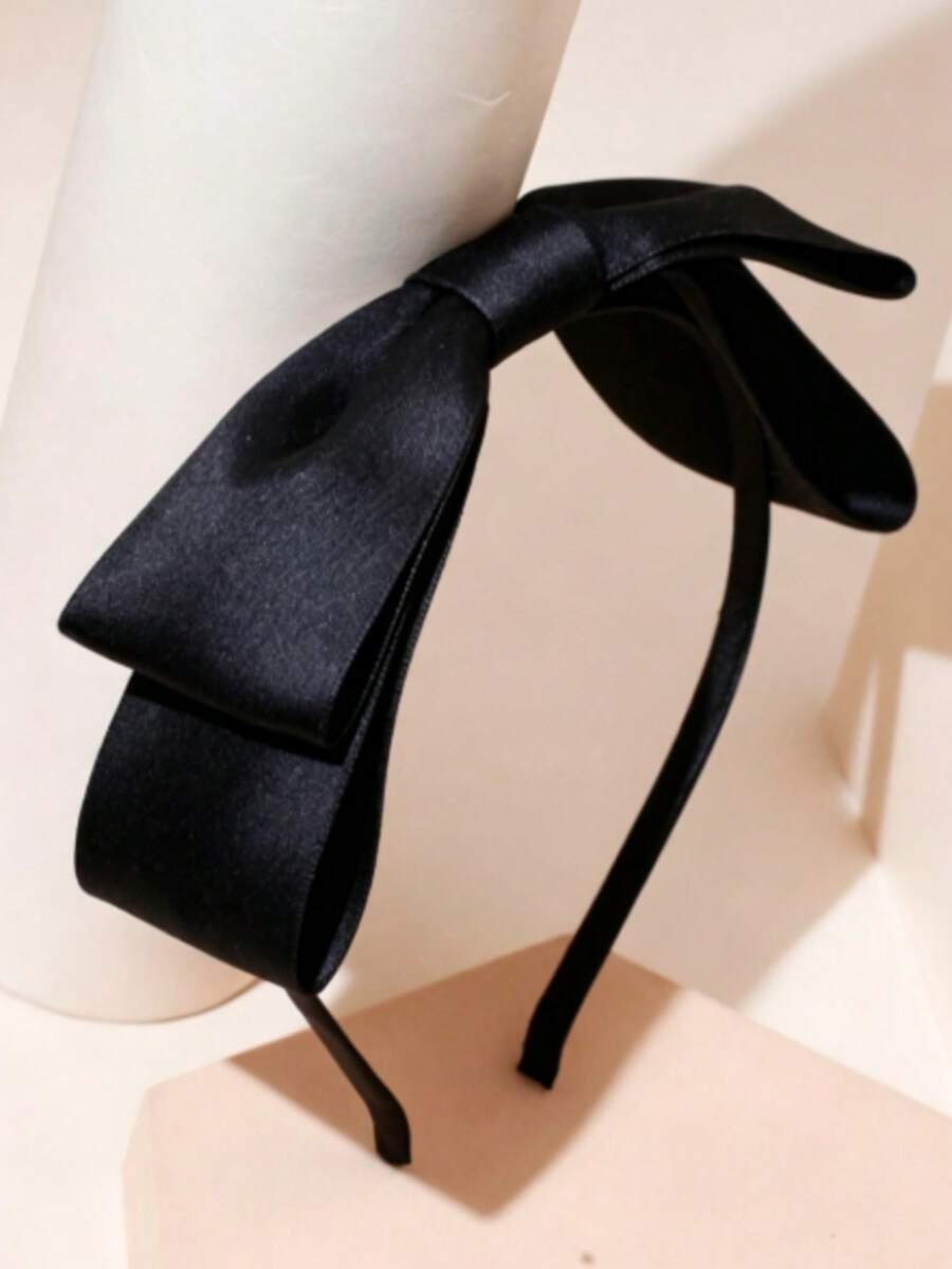 1 pieza Diadema de mujer con doble lazo, accesorio para el cabello, adecuado para uso diario, trabajo, festival y fiesta, a juego - Negro - Ver 1
