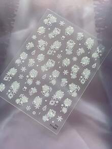 1 Sheet Christmas Nail Stickers, Flat Ink Wash Snowflake & Christmas Tree Design, Minimalist Versatile Self-Adhesive Nail Art Decorations - Multicolor - View 12