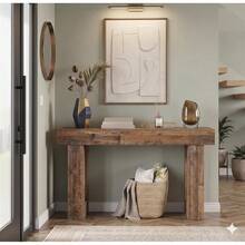 Recibidor de Entrada Mueble de 160 centímetros de Largo, Mesa recibidor de Entrada Rectangular de Madera para Colocar detrás del sofá, credenza recibidor rústico para Pasillo o Sala de Estar. - Caqui - Ver 4