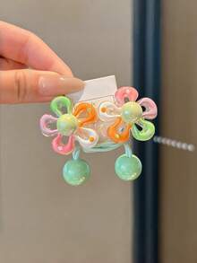 5pcs/1pc Cartoon Color Block Flower Hair Ties, Colorful Hairbands, Beaded Cute Candy Color Hair Ropes, High Elasticity Ponytail Hair Clips, Non-Damaging Hair Accessories, High Durability, Suitable For Daily Use, Random Color - Multicolor - View 10