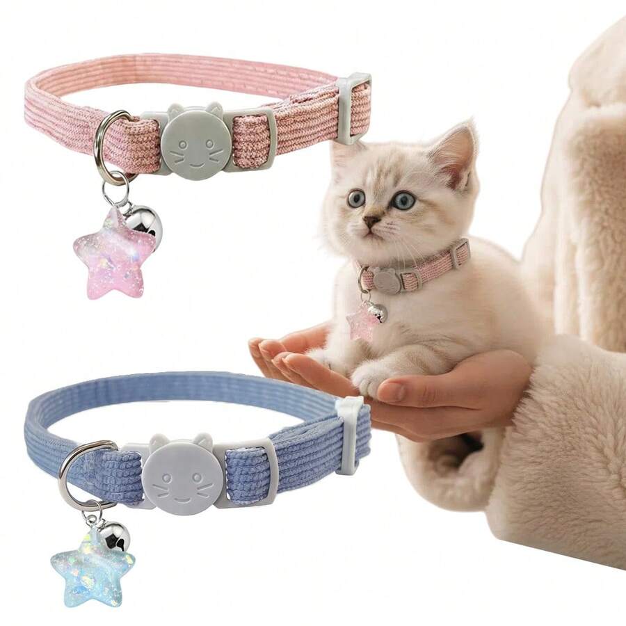 1pc Solid Color Cat Collar With Star Pendant - Adjustable Detachable Buckle Cat Collar, Suitable For Small-Medium-Large Cats, Gift For Pets