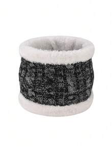 3pcs Kids Double Pom Pom Warm Cable Knit Hat & Scarf Set With Thermal Lining, Suitable For 3-8y Boys & Girls Daily Wear - Black Grey - View 2