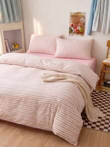 3pcs 100% Polyester Back To School Nordic Minimalist Striped Duvet Set 2 Pillowcases + 1 Duvet Cover Set Combination (No Bed Sheet) - Multicolor - View 3