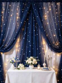 Navy Blue Starry Sky Tulle Fabric, Customizable Cutting, Suitable For Wedding Party Decoration, Multi-Functional Starry Sky Fabric, Can Be Used For Table Decoration, Chair Bows, Backdrop Curtains, Gift Box Packaging, Bridal Shower, Birthday Party Event Decor Supplies - Dark Blue - View 6