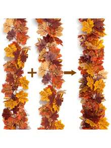 5/2/1pc - Autumn Maple Leaf Wreath, 5.6ft Artificial Maple Leaf Autumn Wreath, Hanging Autumn Vine Tabletop Decor - Durable And Reusable, Suitable For Thanksgiving Family Gathering, Front Door Autumn Decor, Room Decor, Room Decor, Home Decor, Autumn Home Decor, Christmas Home Decor - Multicolor - View 14