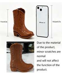 Western Cowboy Boot Shaped Pencil Holder, Handmade Vintage Desktop Storage Organizer, Country Style Desktop Decor Container, Suitable For Home, Office, School, Cute Holiday Gift, Perfect For Western Theme Decor - Multicolor - View 6