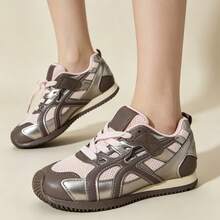 Unisex Kids' Sports Shoes, Breathable Round Toe Design, PVC Synthetic Leather Upper, European Fit Comfortable, Fabric Lining Lace-Up Casual Shoes, Suitable For Daily School, Running, Outdoor Activities, Kids' Spring, Summer, Autumn Choice, Simple & Versatile Style, Comfortable & Lightweight, Non-Oppressive On Instep - Pink - View 3