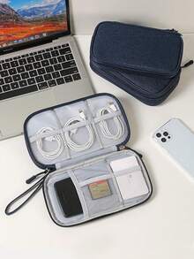 Multifunctional Digital Accessories Storage Bag, Double Layer Large Capacity Waterproof Data Cable Organizer, Portable Handheld Earphone USB Drive Power Bank Power Cord Organizer, Travel Shockproof Electronic Accessories Storage Bag - A - View 6