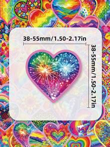 56Pcs Artistic Rainbow Heart Sticker Pack, Vibrant Mixed‑Pattern Heart Decals For Adult Journaling, Junk Journal Scrapbooking, Phone Case Water Bottle & Craft Decor - Multicolor - View 5