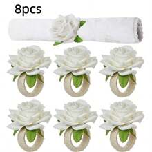 1pc/8pcs Rose Napkin Rings, Floral Napkin Holders, Farmhouse Style Wedding Holiday Table Decor, Suitable For Banquet Restaurant Hotel - Multicolor - View 11