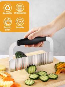 Large Wavy Slicer, Wavy Vegetable Cutter, Upgraded Stainless Steel Wavy Blade, Kitchen Wavy Slicing Tool With Shell, Suitable For Fruits, Vegetables, Salads, Carrots, Potatoes, French Fries - Multicolor - View 9