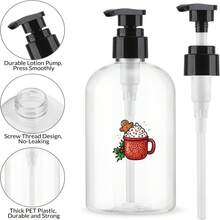 2 Botol Pompa Plastik Bening Motif Bunga Poinsettia dan Permen Tongkat 300ml, Wadah Sabun Tangan Isi Ulang untuk Meja Rias, Cocok untuk Liburan - MultiWarna - View 3