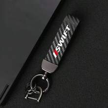 1pc For SUZUKI Swift Car Keychain - Black & Red Carbon Fiber Design, Durable Zinc Alloy Ring, PU Leather Key Rope With Screwdriver - Black - View 6