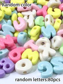 80pcs Colorful 3D Letter Beads, Unique Design Acrylic Large Hole Letter Beads, English Letter Beads, Loose Beads For Necklace, Bracelet And Phone Charm Chain - Jewelry Making Beads - Multicolor - View 12
