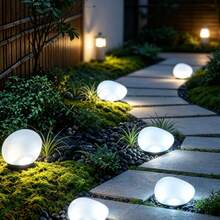 New Solar Pebble Light – Outdoor Landscape Light With Realistic Stone Design. Ambient Lighting For Courtyards, Patios, And Pathways; Suitable For Gardens, Terraces, Walkways, And Lawns. Warm White Solar Stone Light – Outdoor Decorative Lighting. - Stone Lamp - View 3