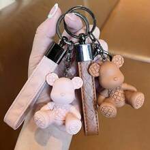 1pc/Set Bear Keychain, Women's Resin Material Key Chain, Holiday Keychain Pendant, Cartoon Exquisite Leather Rope Plaid Sitting Bear Creative Car Keychain Backpack Charm, Couple Small Gift, Perfect Gift For Mom, Girlfriend, Party, Birthday Party - Multicolor - View 5