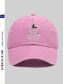 1pc Vintage Washed Distressed Adjustable Baseball Cap Trucker Hat With Witch Bat Print, Funny Halloween Hat For Daily Wear, Photos, Halloween Costume, Cosplay, Versatile - Multicolor - View 3