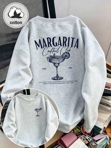 Women's Casual Minimalist Print Crew Neck Long Sleeve Loose Sweatshirt - Light Grey - View 10