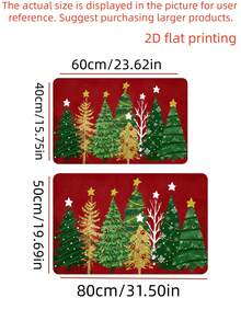 1pc 2D Flat Cute Christmas Tree Pattern Door Mat, Velvet Material, Machine Washable Comfortable Carpet, Suitable For Bathroom Decor, Bedroom Decor, Living Room Decor, Laundry Room And Other Areas, Thanksgiving/Christmas Gift - A - View 5