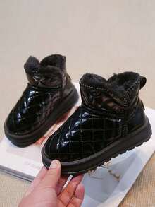 Children's Quilted Short Snow Boots, Thick Fleece Lining, Non-Slip Winter Shoes - Black - View 8