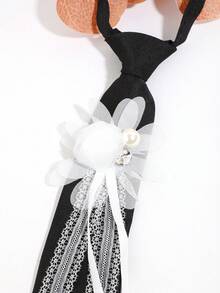 1Pc Women Pink/Black/Green 3D Flower Lace Ribbon Pre-Tied Necktie Sweet Style For School Daily Party - Multicolor - View 6