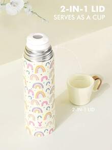 Meoky 17oz 大容量花卉圖案真空保溫瓶，附手把蓋，便攜式水瓶禮物 - 白色彩虹 - 查看 4