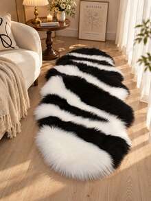 1pc Dual-Color Black & White Faux Fur Rug, Soft & Comfortable Living Room Carpet, Hand-Cut With 1-5cm Error, Long Strip Rug, Mat, Home Decor, Area Rug, Living Room Area Rug, Living Room Home Decor, Room Decor, Plush Carpet, Furry Carpet, Autumn/Winter Carpet, Thick/Fluffy, Washable Carpet - A - View 2