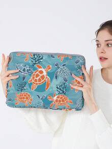 1pc Shark Sea Turtle Print Laptop Sleeve, Shockproof Zipper Notebook Protective Bag, Portable Computer Case For School Office Travel - Multicolor - View 10