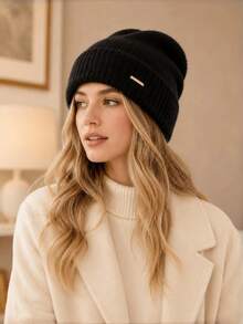 1pc Women's Oversized Knit Beanie Hat, New Autumn/Winter Thick Warm Versatile Ear-Covering Headwrap Cold Weather Cap - Multicolor - View 12
